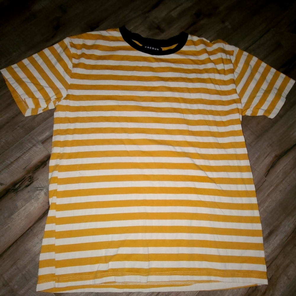 PACSUN MEDIUM Yellow and White Striped T-Shirt